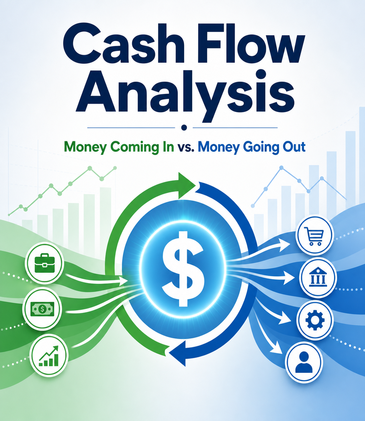 Cash Flow Analysis with Glowing Dollar Sign and Circular Arrows