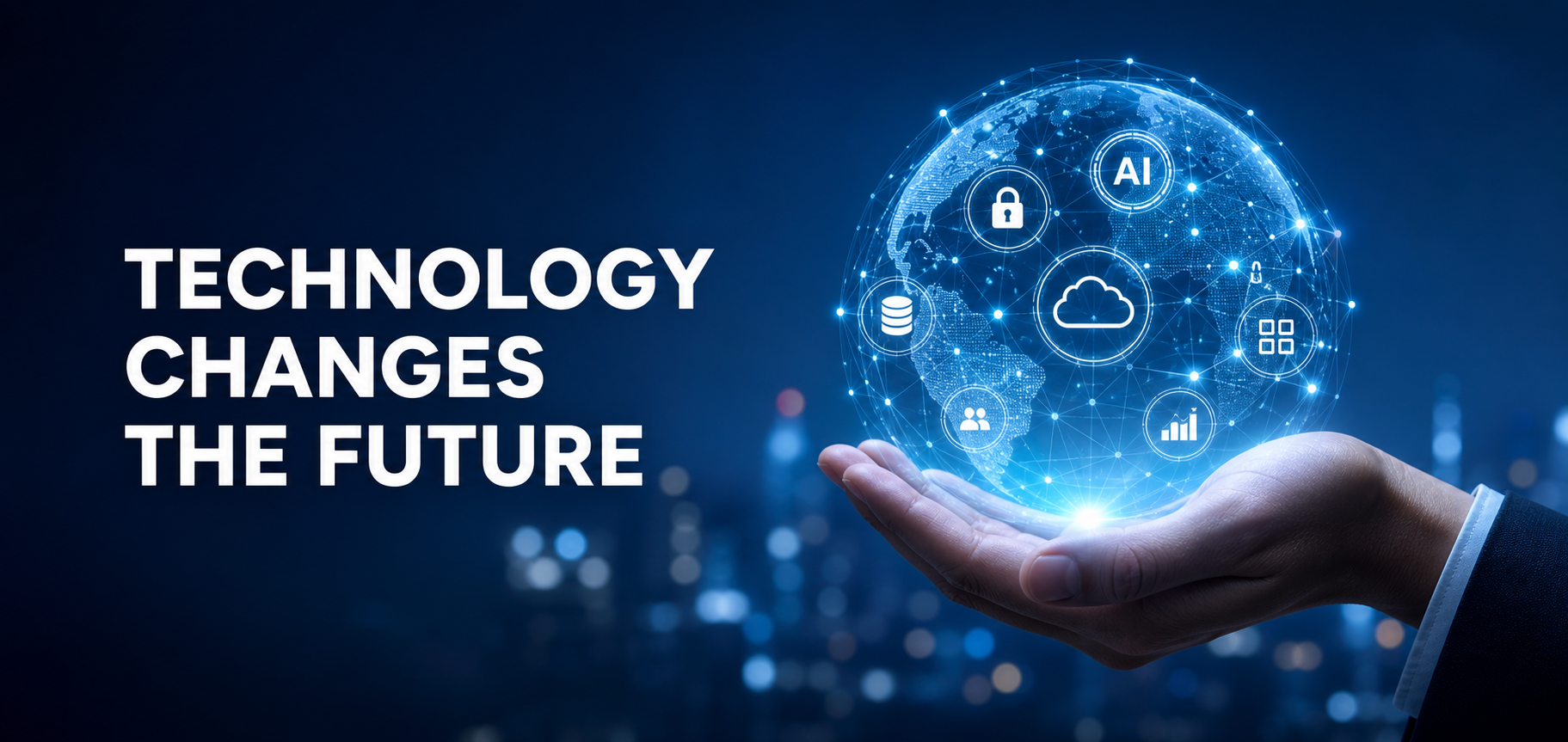 Futuristic Technology Banner with Glowing Digital Globe Futuristic Technology Banner with Glowing Digital Globe