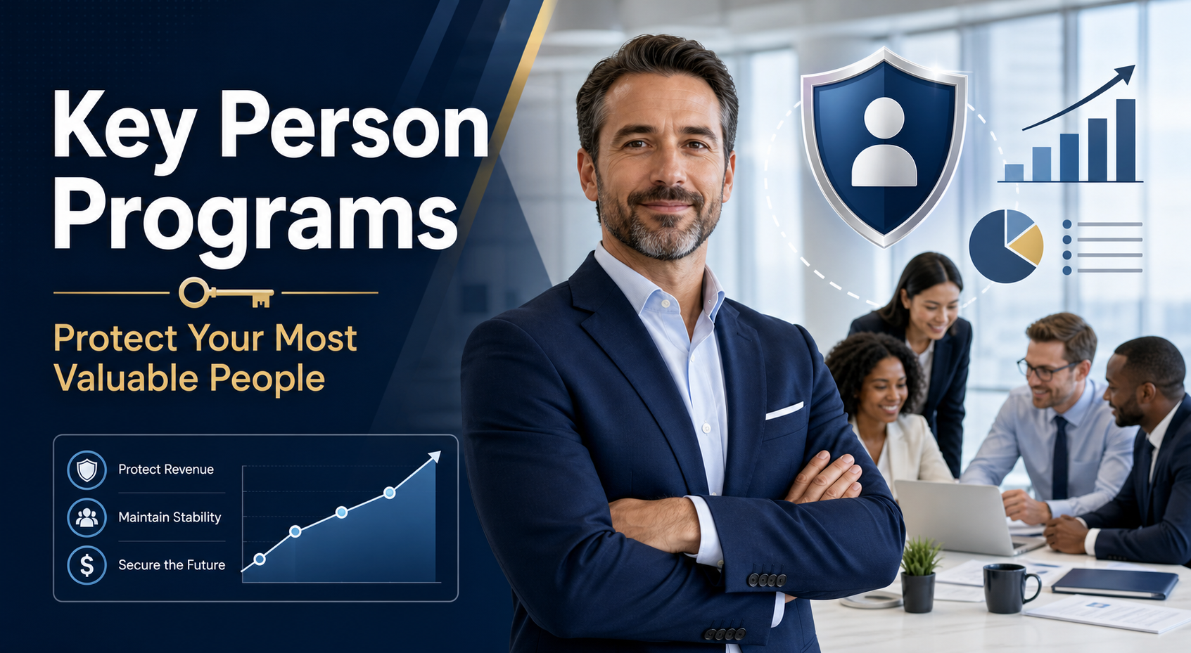 Key Person Programs Banner with Team and Business Elements