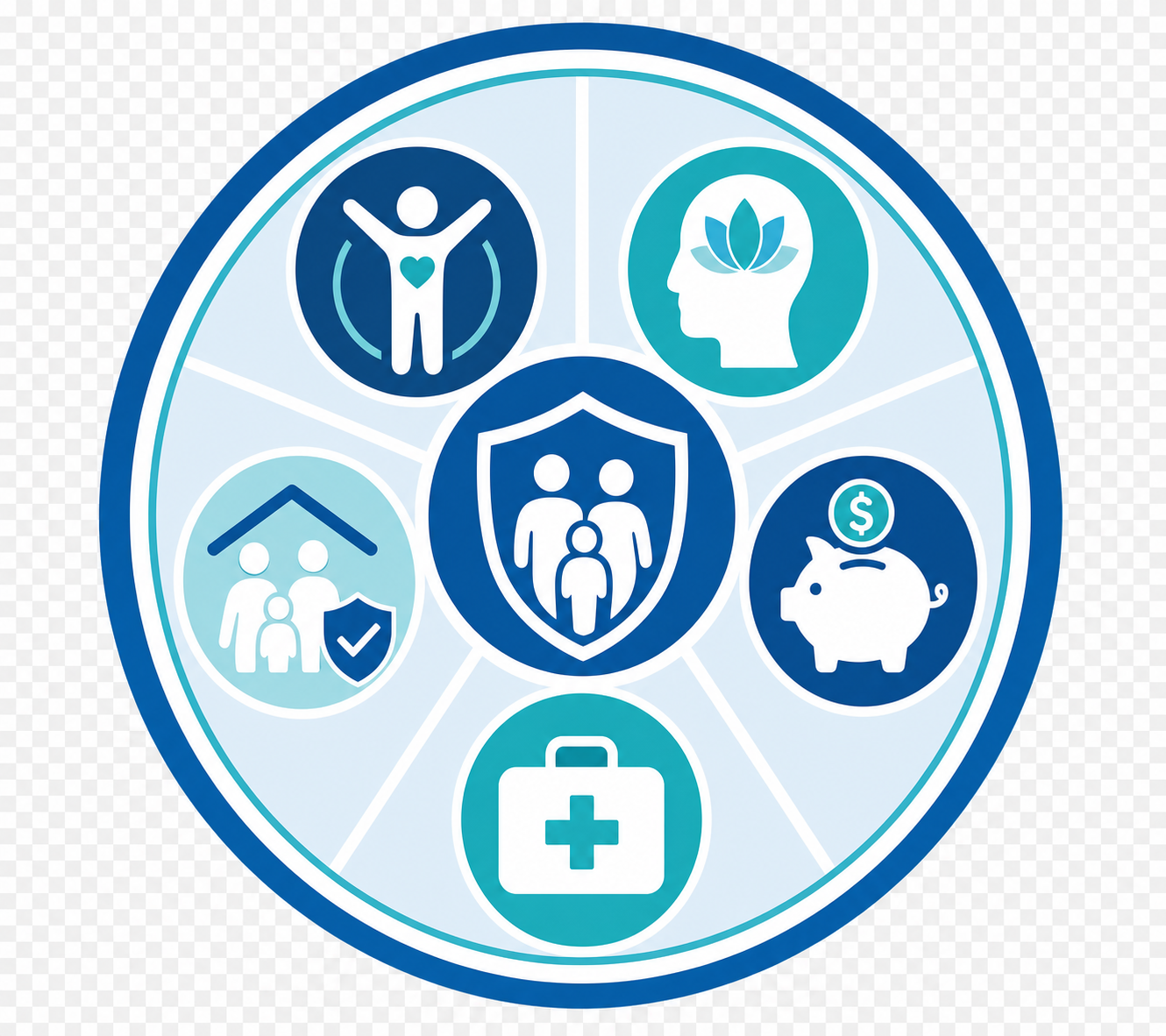 Five Wellness Icons in Circular Badge